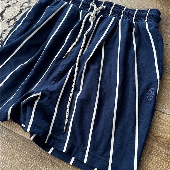 NWOT Free People Off Duty Set in navy pinstripe